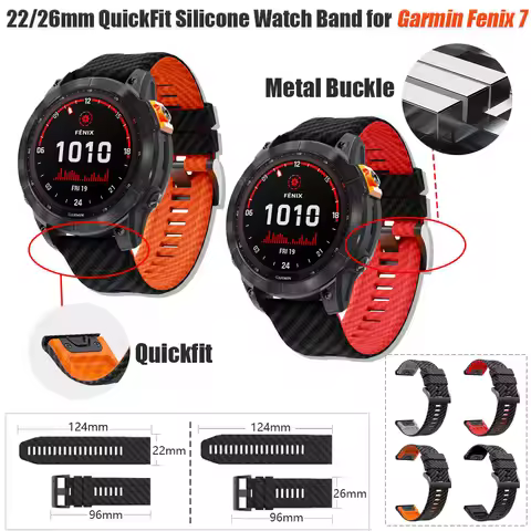 22mm 26mm QuickFit Silicone Watch Band for Garmin Fenix 7 8 6 Carbon Fiber Pattern Waterproof Silico