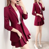 【Set Wear】Women Office/Formal OL Blazer Suit Plus Size Loose Suit Set Ladies Women Casual Blazer Coat + Short Skirt 830