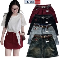 TC SHOP JEANS BIGSIZE Heart Embroidered A-Line Skirt 55kg-90kg Khaki Jean Code 2100