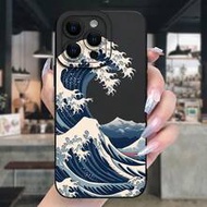 Wave Pattern Painted Perforated Black Minimalist Fashion Anti-Drop Phone Case Compatible With IPhone