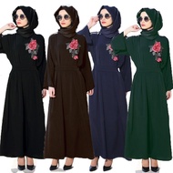 Muslimah Fashion Long Sleeve Dress Baju Jubah Moden Flower Embroidery Chiffon Muslim Wear