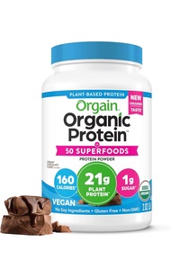 Orgain Organic Vegan Protein + 50 Superfoods Powder, Creamy Chocolate Fudge - 21g Plant Based Protei