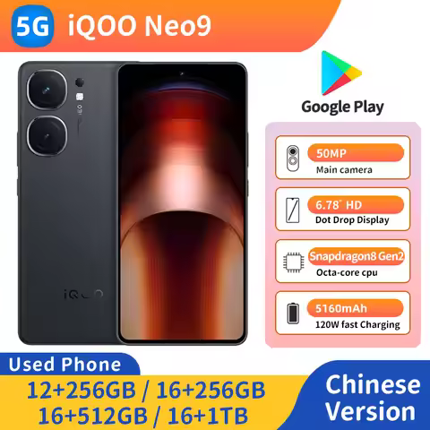 iQOO Neo9 5g 6.78in RAM 12GB/16GB ROM 256GB/512GB/1T 144HZ Screen 50MP+16MP Camera Face recognition 