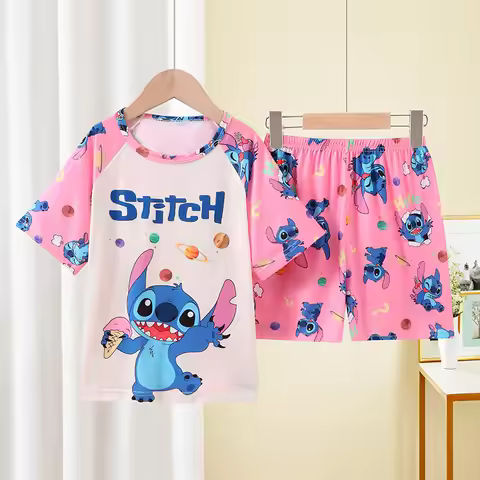Girls Stitch Pajamas Sets Toddler Kids Disney Pijamas Summer Short Pyjama Stitch Enfant Kuromi Sanri
