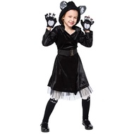 Kids Black Cat Hooded Dress Costume Masquerade Party Outfit For Girls Animal Themed Childrens Fancy 