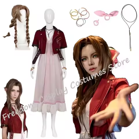 Fantasy VII Cosplay Game FF7 Aerith Gainsborough Cosplay Costume Aerith Coat and Dress Full Set Hall