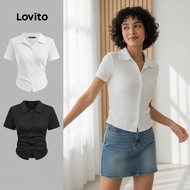 Lovito Women's Ruched Button Casual Shirt for Summer/Spring L128ED445