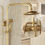 Vintage bronze shower faucet set rainfall shower head wall mounted sturdy brass double function pres
