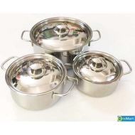 Set of 3 Sharp Stainless Steel Pots for All Types of Stoves, Multi-Purpose Pots, 410 Stainless Steel