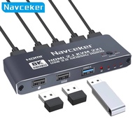 Navceker HDMI KVM Switch 8K 60Hz 4K 165Hz KVM Switcher with Remote Control 2 PC Share 1 Monitor 3 US