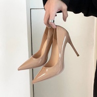 Musim Bunga Wanita Baru Elegan Hitam Bogel Warna Bogel Rekaan Niche Pam Kulit Paten Kasut Tumit Ting