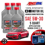 AMSOIL OE Series 5W-30 100% Synthetic Motor Oil 5 Quarts, Change Oil Bundle for Honda Civic 2.0