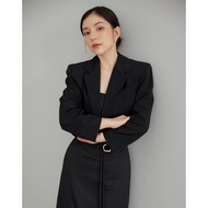 2-layer short-sleeved croptop blazer with shoulder pads for women - Korean style mezzang vest