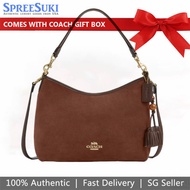 Coach Women's Handbag In Gift Box Fringe-trimmed LAUREL shoulder bag IM/Vintage brown # CV971
