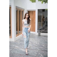 TBY JEANS by Beary Aquamarine Blue กางเกงยีนส์ทรงมัม MOM Jeans เอวสูง ผ้าไม่ยืดใส่สบาย รุ่น T2869