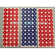 3 PHASE L1 L2 L3 N E 20MM WATERPROOF STICKY NUMBER STICKER SHEET FOR DB / SWITCH BOARD / CABLE