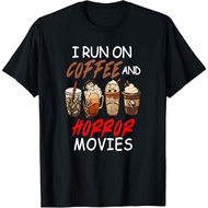New I Run On Coffee And Horror Movies Scary Blood Halloween Best T-Shirt