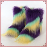 Fur Boots Women Autumn Winter Imitation Raccoon Fur Fox Fur Artificial Fur Fashion Furry Snow Boots 