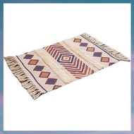 (XCTS) 60X90cm Retro Bohemian Hand Woven Tassel Carpet for Room Window Bedside Linen Rug Table Runne