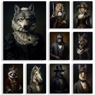 AF1R Classic Victorian Gothic Animal Aristocratic Style Brown Bear Portraits Poster Canvas Painting 