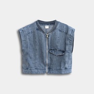 HI STYLE - Women Sleeveless Denim Jacket - Blue - FVA610071