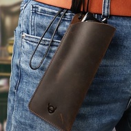 復古瘋馬皮眼鏡收納包手工製作真皮便攜頭層牛皮眼鏡袋