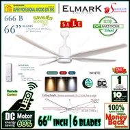 Elmark Ceiling Fan 666B T-GREY 66” inches DC Motor Remote Control 6 Blades Ceiling Fan With 24W 3 To