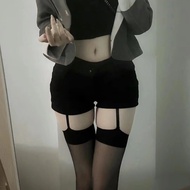 Black Silk High Tube Stockings Heightening Red Garter Black Silk Lace Garter Stockings One-piece Lon