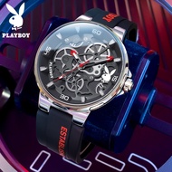 PLAYBOY Jam Tangan Lelaki Original 100% Watch Man Birthday Waterproof Quartz Rubber Hollowed 3052-H