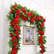 VI016 rose vines (2.4m long, 19 leaves and 9 flowers), decorative artificial flowers