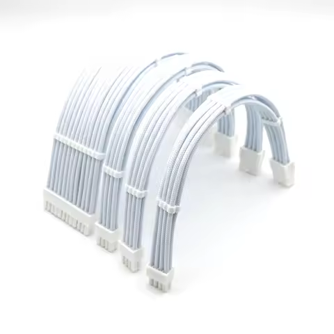 Basic Extension Cable Kit - 180 Degree Full White Sleeved ATX 24Pin/ CPU 8Pin, GPU 8Pin/ 6Pin Power 