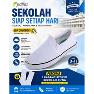 Pallas Jazz School Shoes Slip On 307-1112 White Kasut Sekolah Putih Pallas sarung