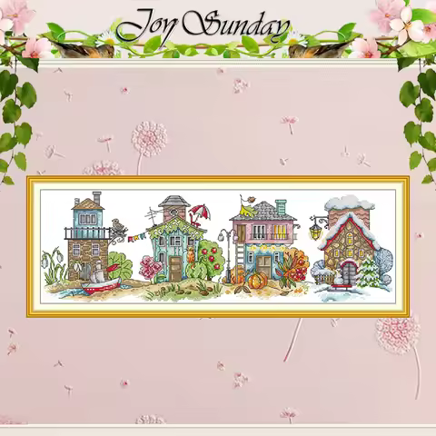 Four Seasons Cottage Patterns Counted Cross Stitch Set DIY 11CT 14CT 16CT HD Stamped DMC Cross-stitc