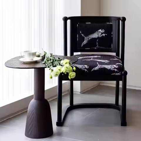 ‌MCM Walnut Dining Chair, Sculpted Back Accent Seating, Solid Wood Kitchen Chair, Mid-Century Modern