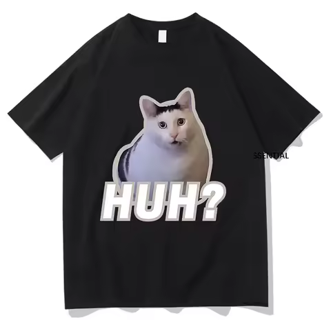 Cute Huh Cat Meme T Shirts Funny Cool Classic Men/Women Clothing Harajuku Aesthetic Tshirt Vintage U