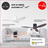 Eco-airx WIFI M Series Autumn 42" 52" DC Motor Series Ceiling Fan Remote Control &amp; 3-tone LED light With Installation