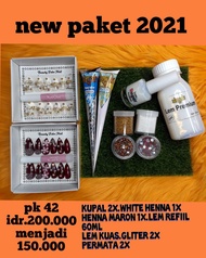 NEW! paket 42 henna putih henna maroon dan 2 box kuku palsu