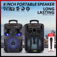 Portable Speker 8inch Portable Speaker with Bluetooth FM Radio AUX Free Wired Microphone