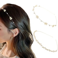 [SG SELLER] Metal Pearl Rhinestone Headband Flower Crystal Women Gold Thin Hair Band Girls Hair Acce