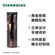 BW66# Starbucks（Starbucks）Cup Vacuum Cup Classic Black Gold Faceted Stainless Steel Traveling Mug Good-looking Men and W
