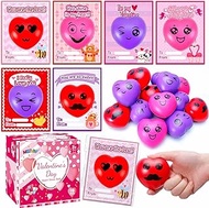 MGparty Valentines Day Gifts for Kids, 18 Pack Heart Stress Balls with Valentine Cards Heart Squishy Toy for Kids Classroom Exchange Stress Relief Toys Classroom Prize and Party Favors