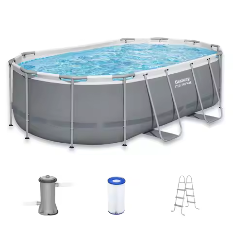 Oval Above Ground Pool Set 14x8x3ft Filter Pump Ladder Puncture Resistant Liner Steel Frame Backyard