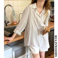 CHICCHIC Womens Cotton Shirt Korean Fashion Striped Shirts