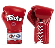 Fairtex Lace up Gloves BGL7 Red ProTraining Gloves Mexican Style locked Thumb Muay Thai MMA K1 นวมเชือก ใช้สำหรับแข่งขัน เม็กซืกัน สไตล์ แฟร์แท็ค สีเเดง หนังเเท้