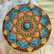 手繪雕花圓形花朵木盒/HENNA/曼陀羅/民族風
