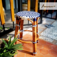 Anusarin by New Morning  เก้าอี้หวายทรงสูง 72 cm Bar Stool 01 หวายแท้และหวาย PE-Blue&White