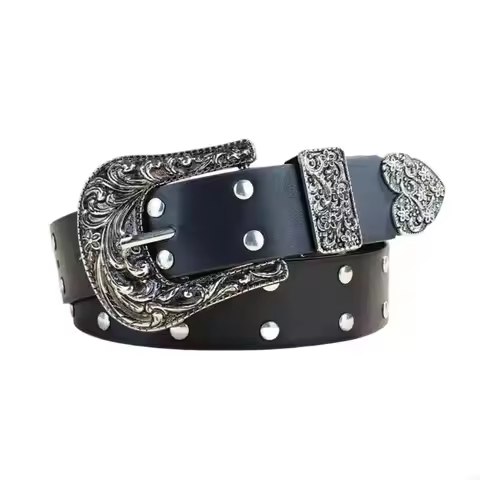 J60E Hip Hop Waist Belt Chain Cool Punk Studded Belt Cowboy Edgy Gothic Edgy Belt