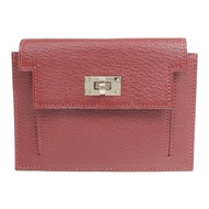 HERMES Chevre皮革Kelly Pocket Compact Wallet銀扣錢包Rouge H