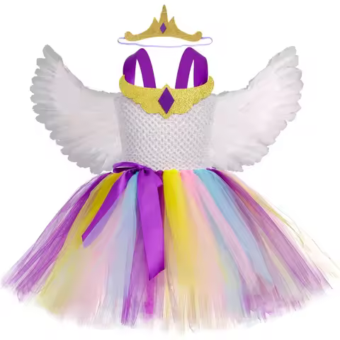 Unicorn Princess Celestia Tutu Dress for Girls Birthday Party Clothes Kids Halloween Carnival Cospla