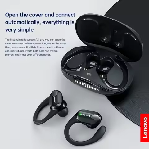 Lenovo XT80 Sports Wireless Headphones with Mics, Button Control, LED Power Display,Hifi Stereo Soun